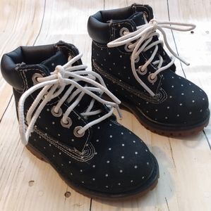 Navy Blue / White Polka Dot Kids Timberlands